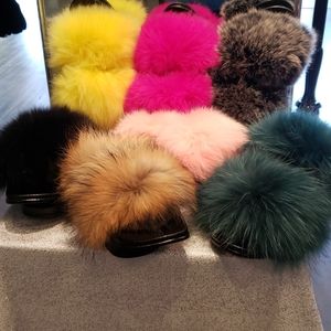 Real fur slippers